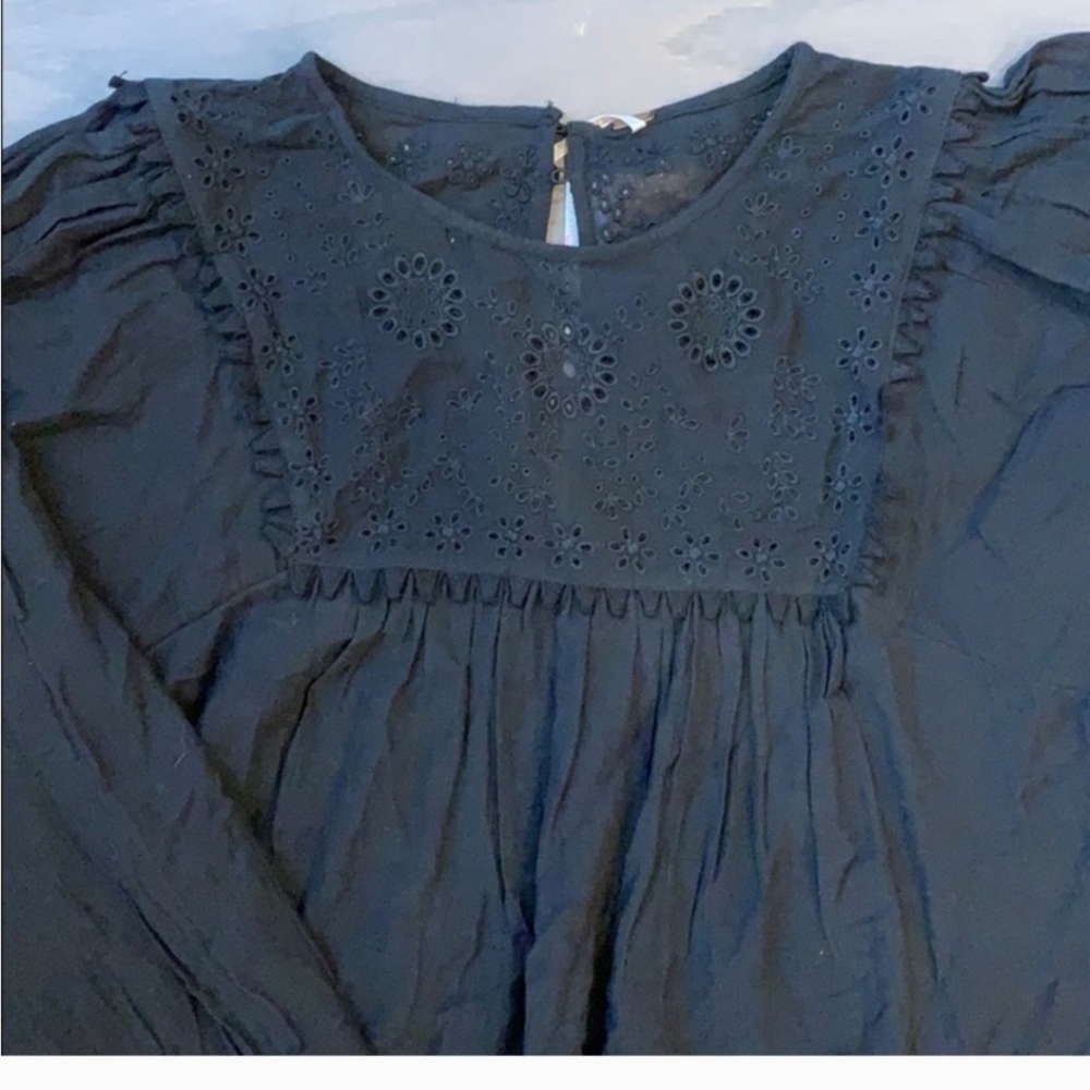 Free People Valencia Blouse Top Embroidered Eyelet NEW! Black - Picture 5 of 8